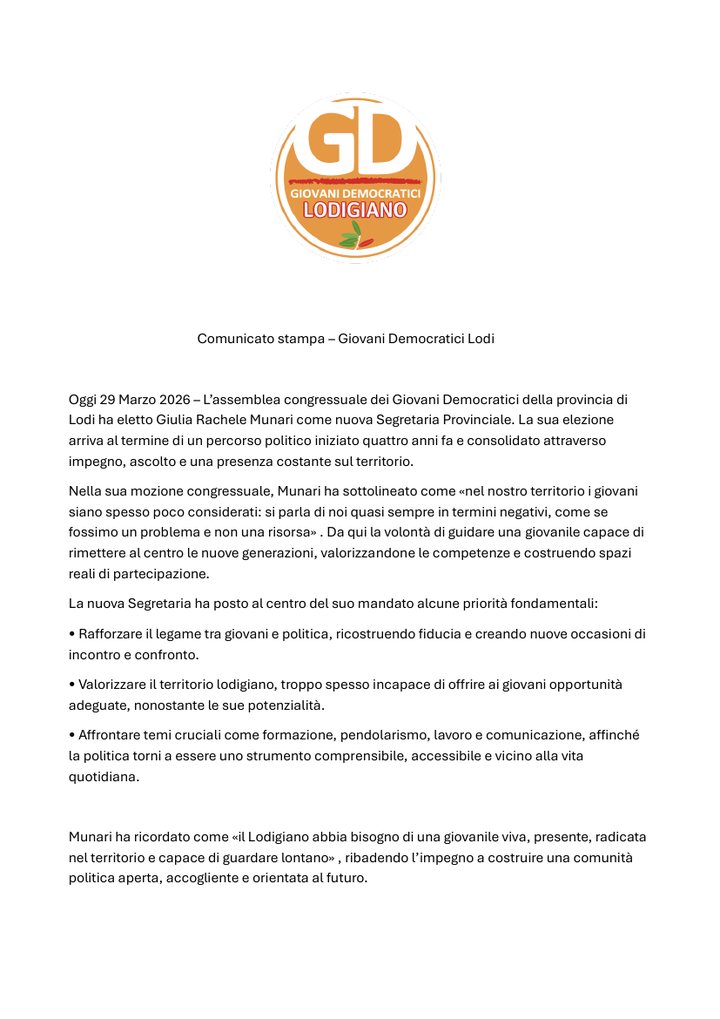 Prima pagina del comunicato stampa del 29 marzo 2026
